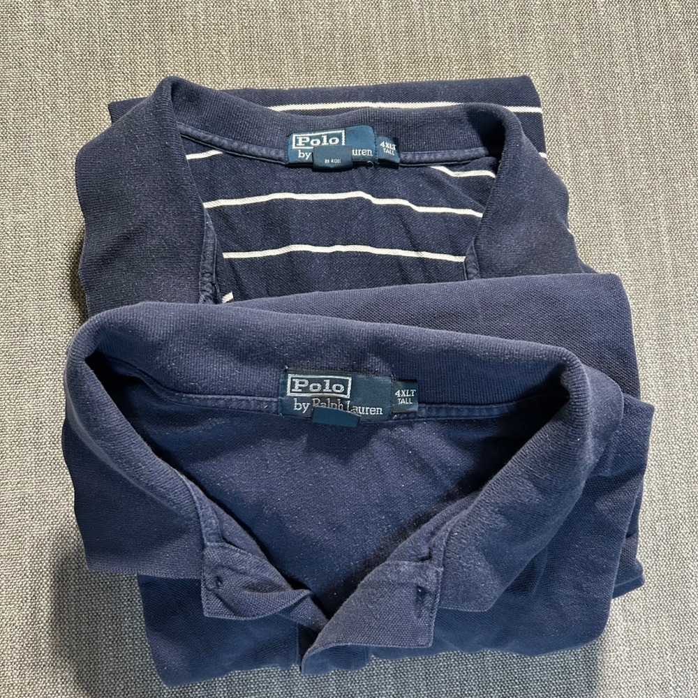 Polo Ralph Lauren Polo Shirts Mens 4XLT Navy Solid Striped Cotton 2pk Bundle